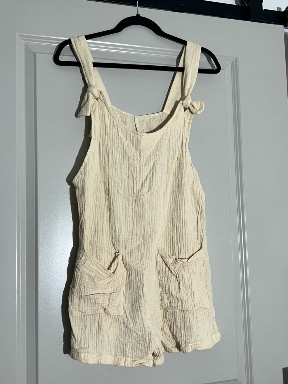 Cream Gauze Tie-Shoulder Romper